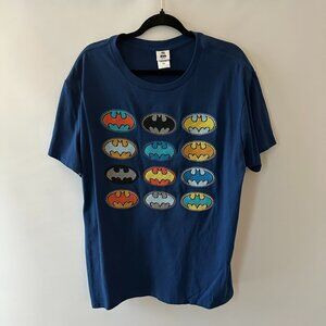 Batman DC Comics Embroidered Logos Blue XXL Men's Tee Shirt